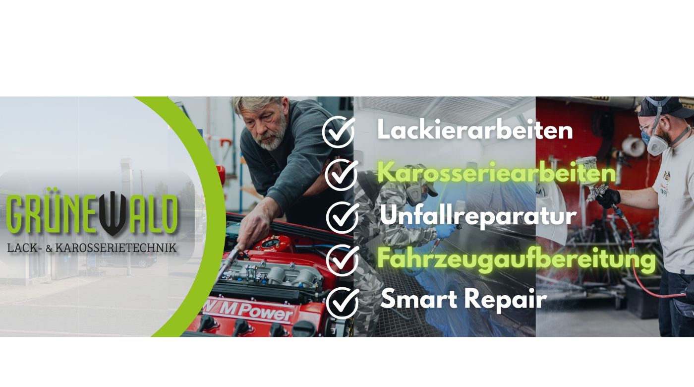 Lackierer in Schutzanzug sprüht rote Farbe auf ein abgeklemmtes Auto in einer Werkstatt.