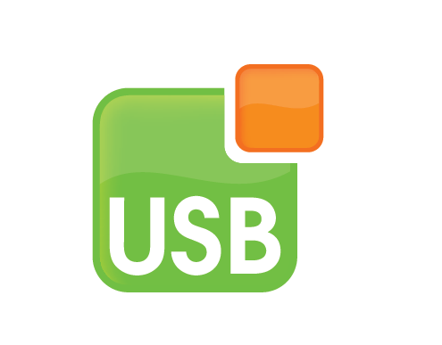 Grünes USB-Logo mit orangem Quadrat