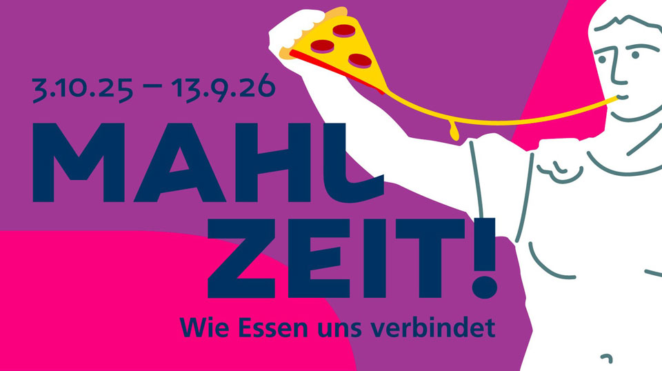 Plakat mit Pizza und Schrift "MAHLZEIT!"