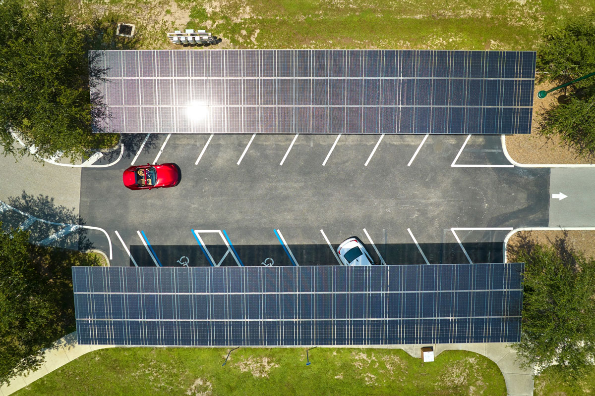 Solar,Panels,Installed,Over,Parking,Lot,For,Parked,Cars,For