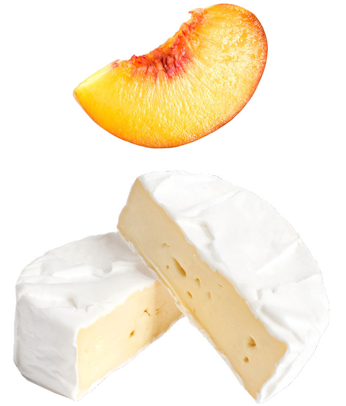 Foto von Camembert und Pfirsich