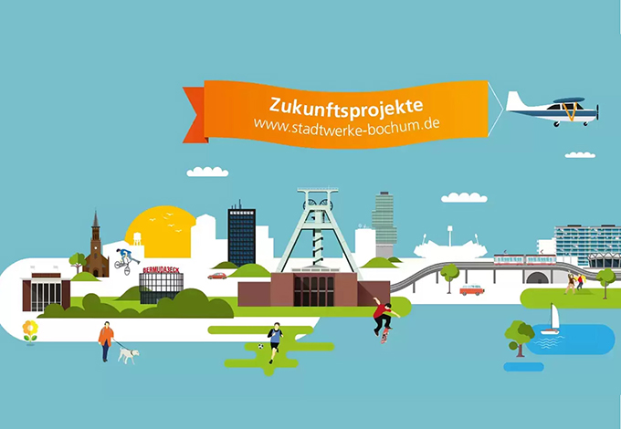 Illustration von Bochumer Wahrzeichen und Aktivitäten