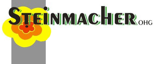 Logo der Steinmacher OHG mit stilisierter gelber Blume und grauem vertikalem Streifen.