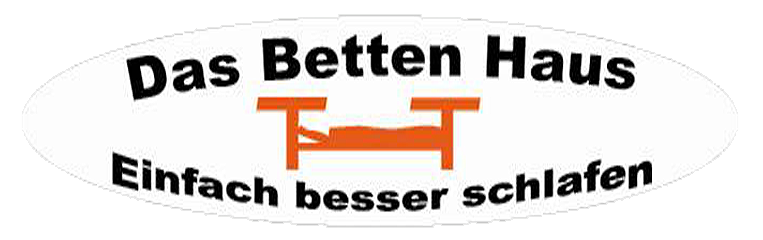 Logo "Das Betten Haus" mit orangefarbenem Bett und Slogan "Einfach besser schlafen".