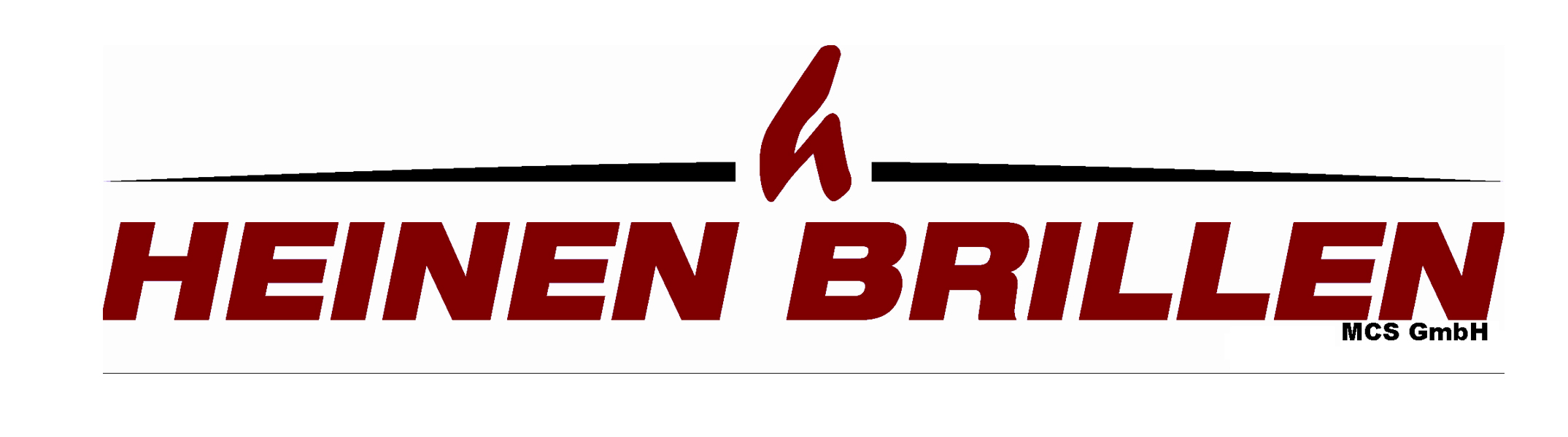 Logo "Heinen Brillen MCS GmbH" in Rot mit stilisiertem "h" und schwarzer Linie.