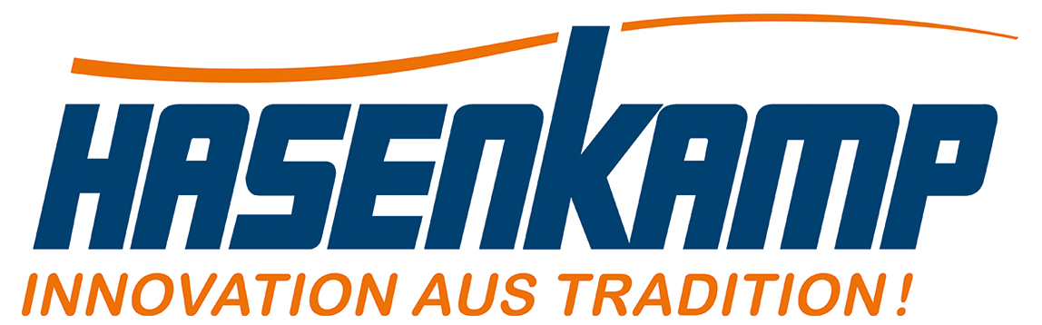Logo von Hasenkamp mit Slogan "Innovation aus Tradition!" in Blau und Orange gestaltet.