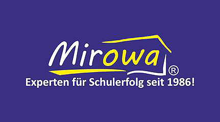Logo von Mirowa mit Slogan: "Experten für Schulerfolg seit 1986!" auf lila Hintergrund.