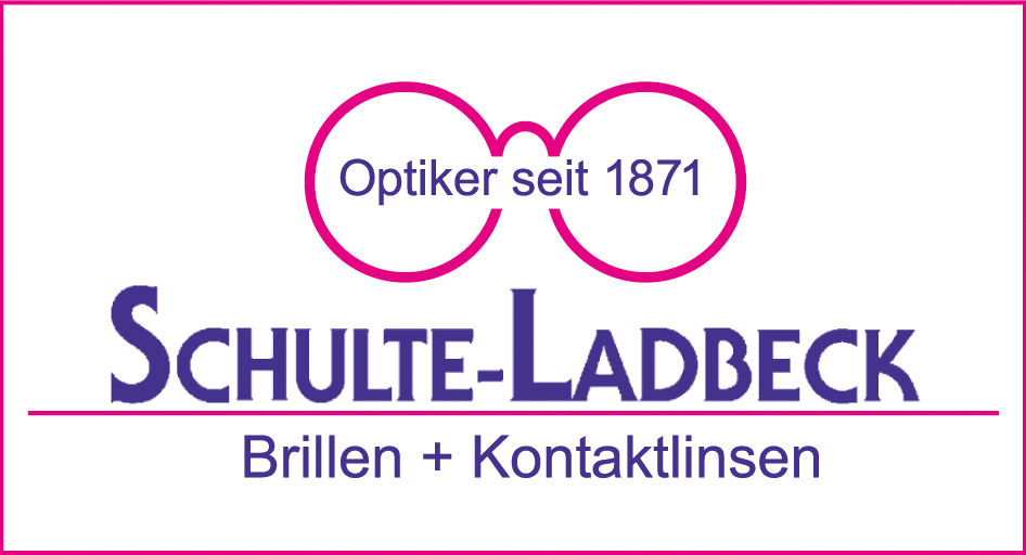 Logo von Schulte-Ladbeck: Brillen, Kontaktlinsen, Optiker seit 1871, mit Brillensymbol.