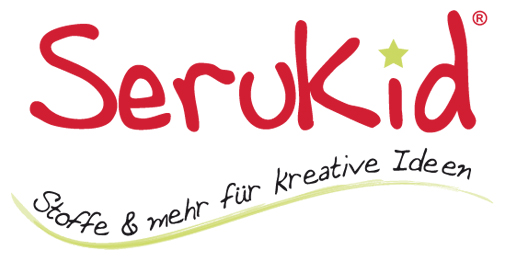 Logo von Serukid mit Slogan: "Stoffe & mehr für kreative Ideen" und grünem Schwung.