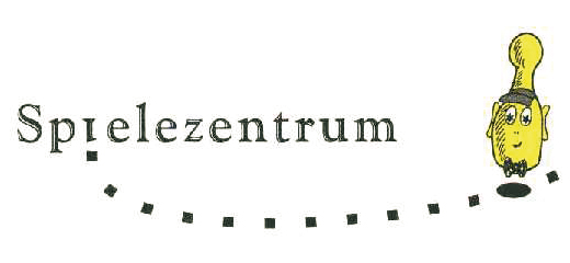 Logo des Spielezentrums mit gelber Spielfigur und gepunktetem Halbkreis.
