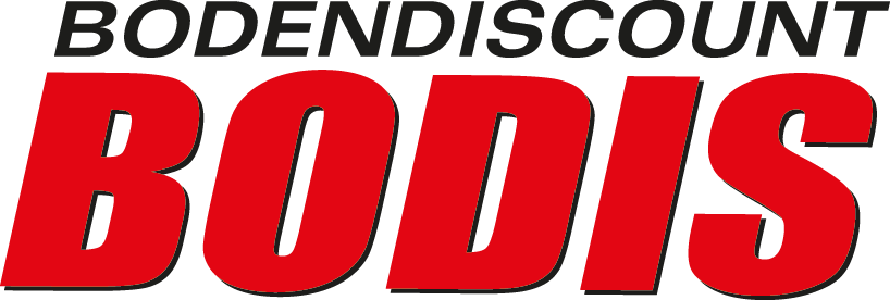 Logo von Bodendiscount BODIS mit schwarzem und rotem Schriftzug auf transparentem Hintergrund.