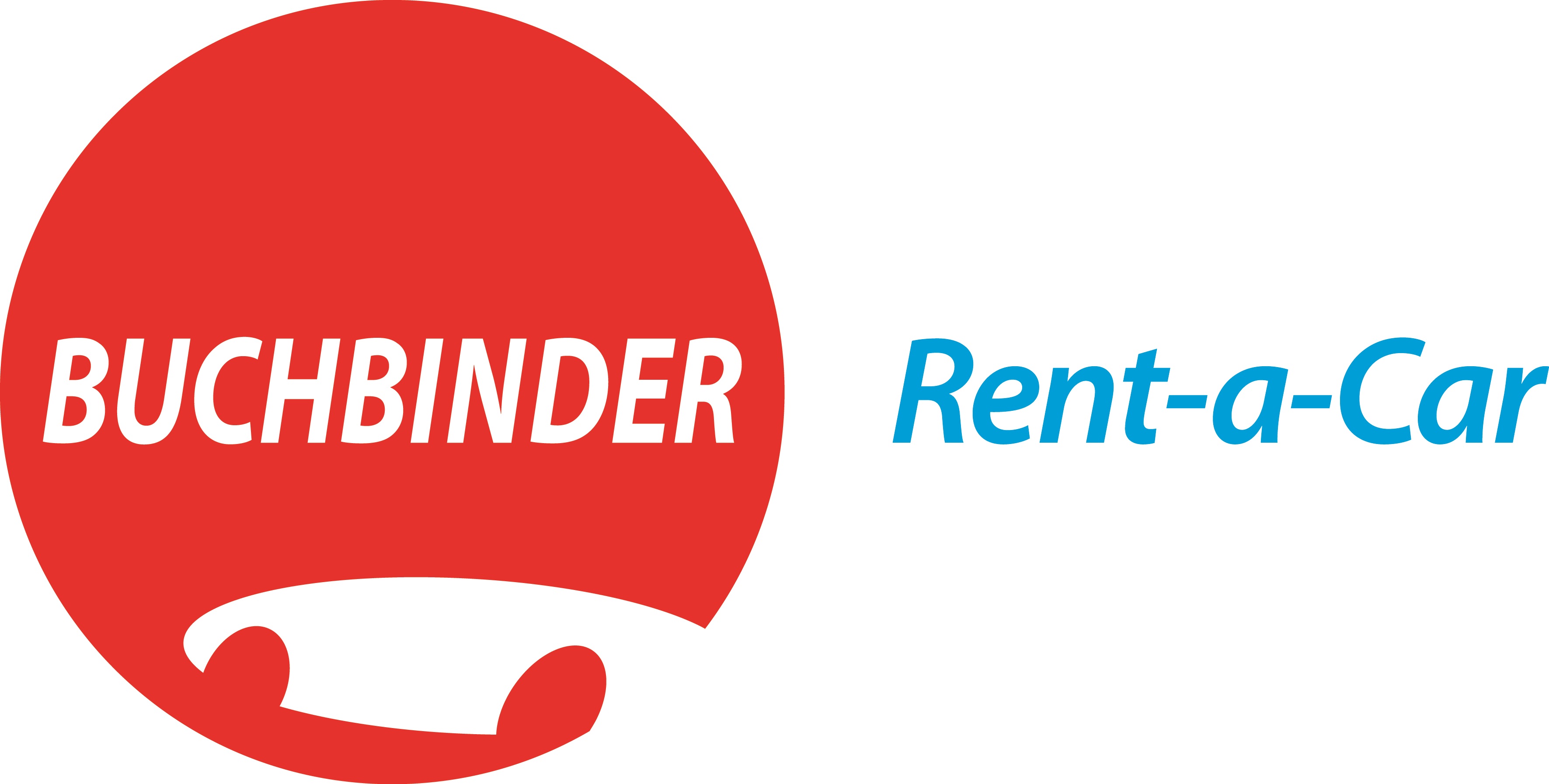 Logo von Buchbinder Rent-a-Car mit rotem Kreis und weißer sowie blauer Schrift.