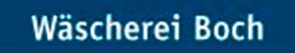 Weißer Schriftzug "Wäscherei Boch" auf blauem Hintergrund.