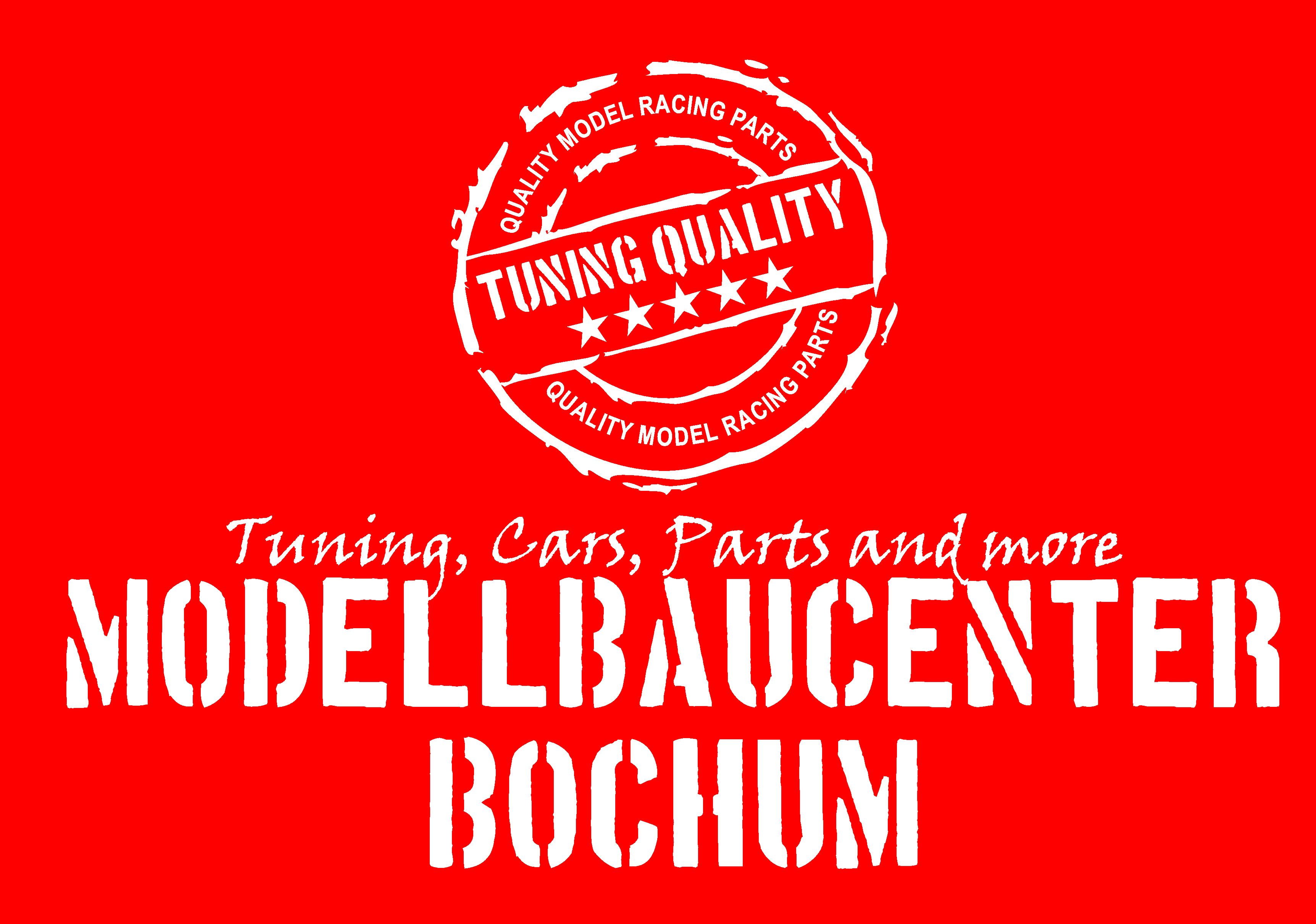 Logo des Modellbaucenter Bochum mit Text: "Tuning, Cars, Parts and more" auf Rot.