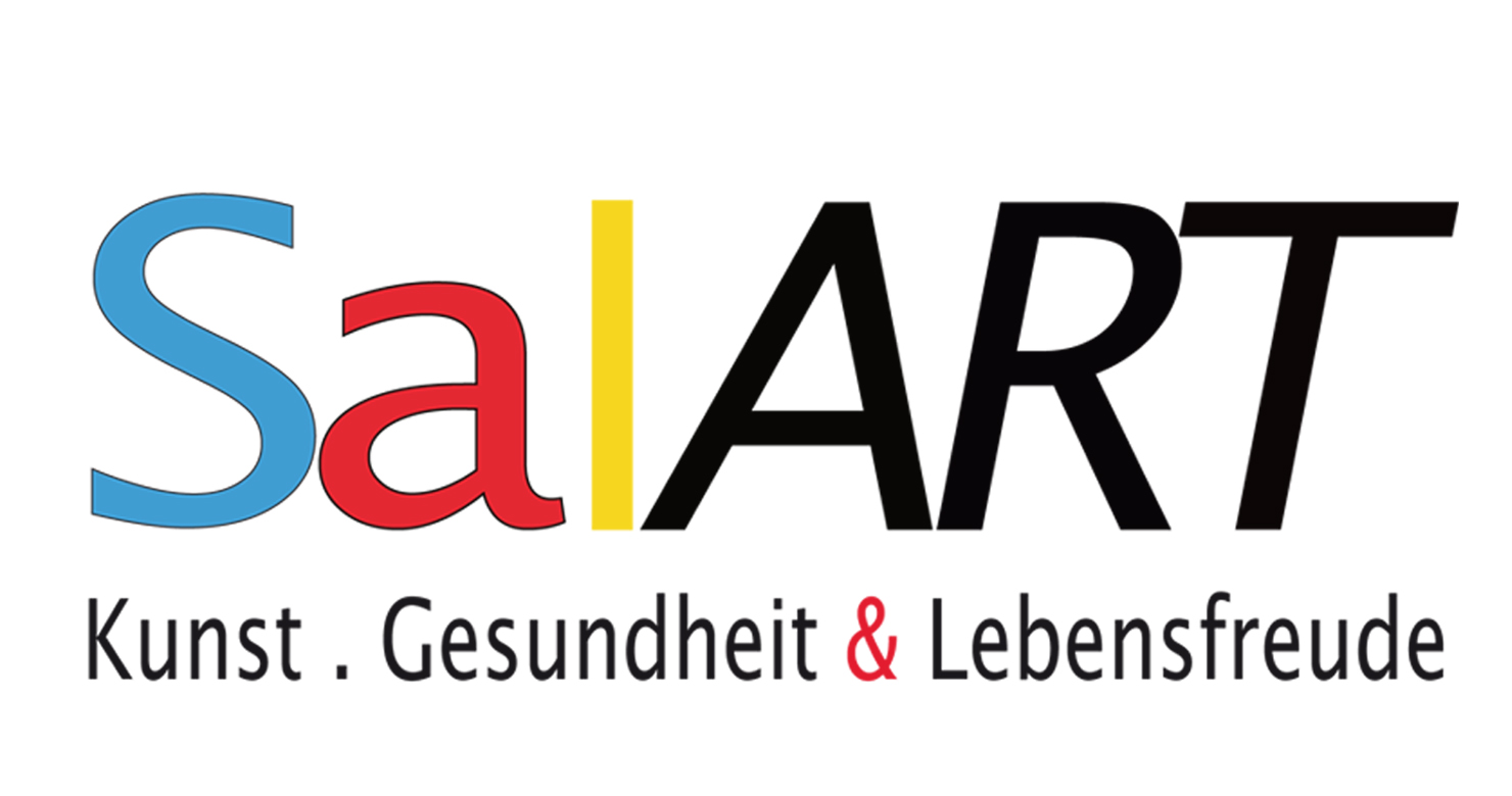 Logo "SalART" in Blau, Rot, Gelb und Schwarz mit Slogan "Kunst, Gesundheit & Lebensfreude".