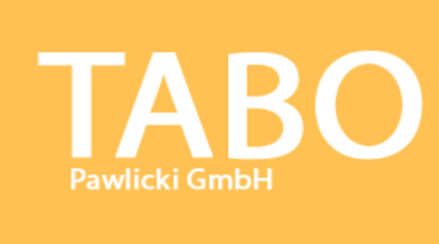 Logo der TABO Pawlicki GmbH in weißer Schrift auf orangefarbenem Hintergrund.