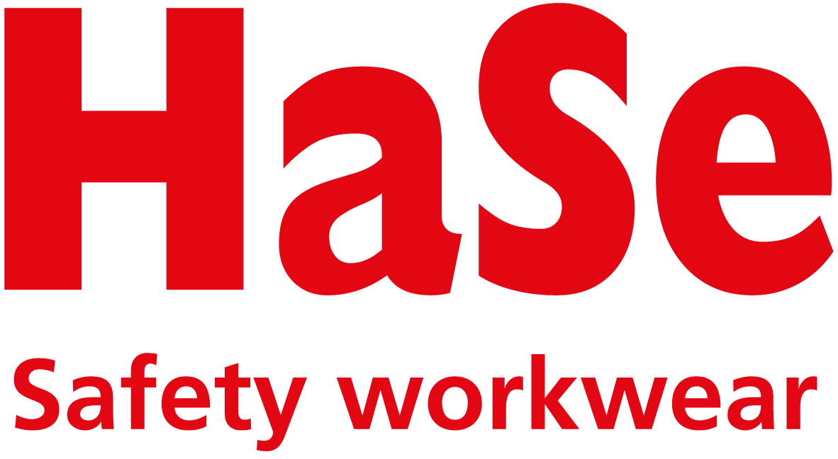 Logo von HaSe Safety Workwear mit rotem Schriftzug auf transparentem Hintergrund.