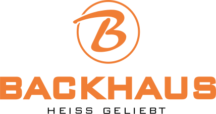 Logo von Backhaus mit stilisiertem orangefarbenem "B" in einem Kreis.