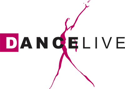 Logo von DanceLive mit stilisierter pinker Tänzerfigur und hervorgehobenem "D".