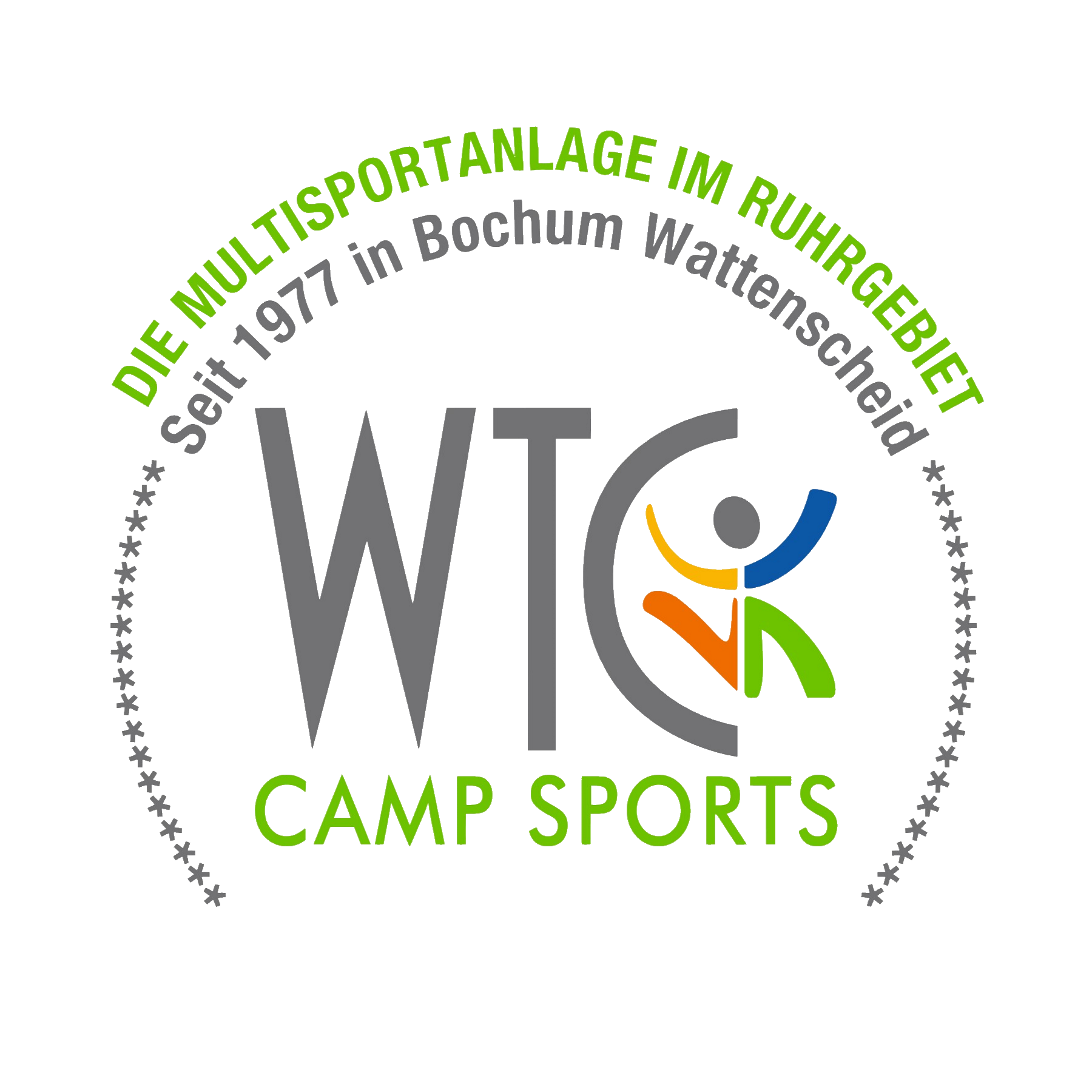 Logo der WTC Camp Sports, Multisportanlage in Bochum, mit buntem Figurensymbol.