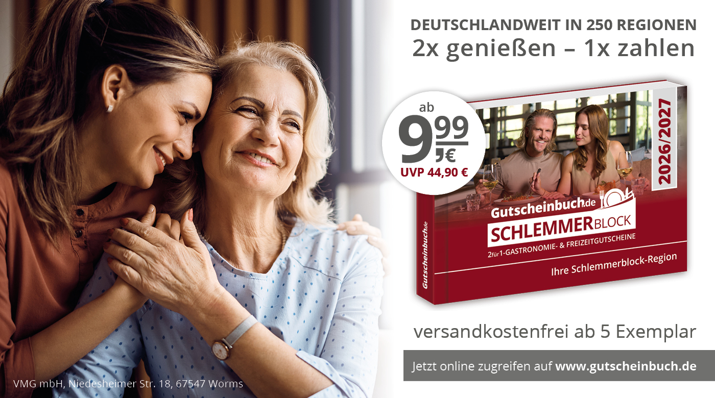 Werbung für Schlemmerblock 2025/2026: "2x genießen – 1x zahlen"