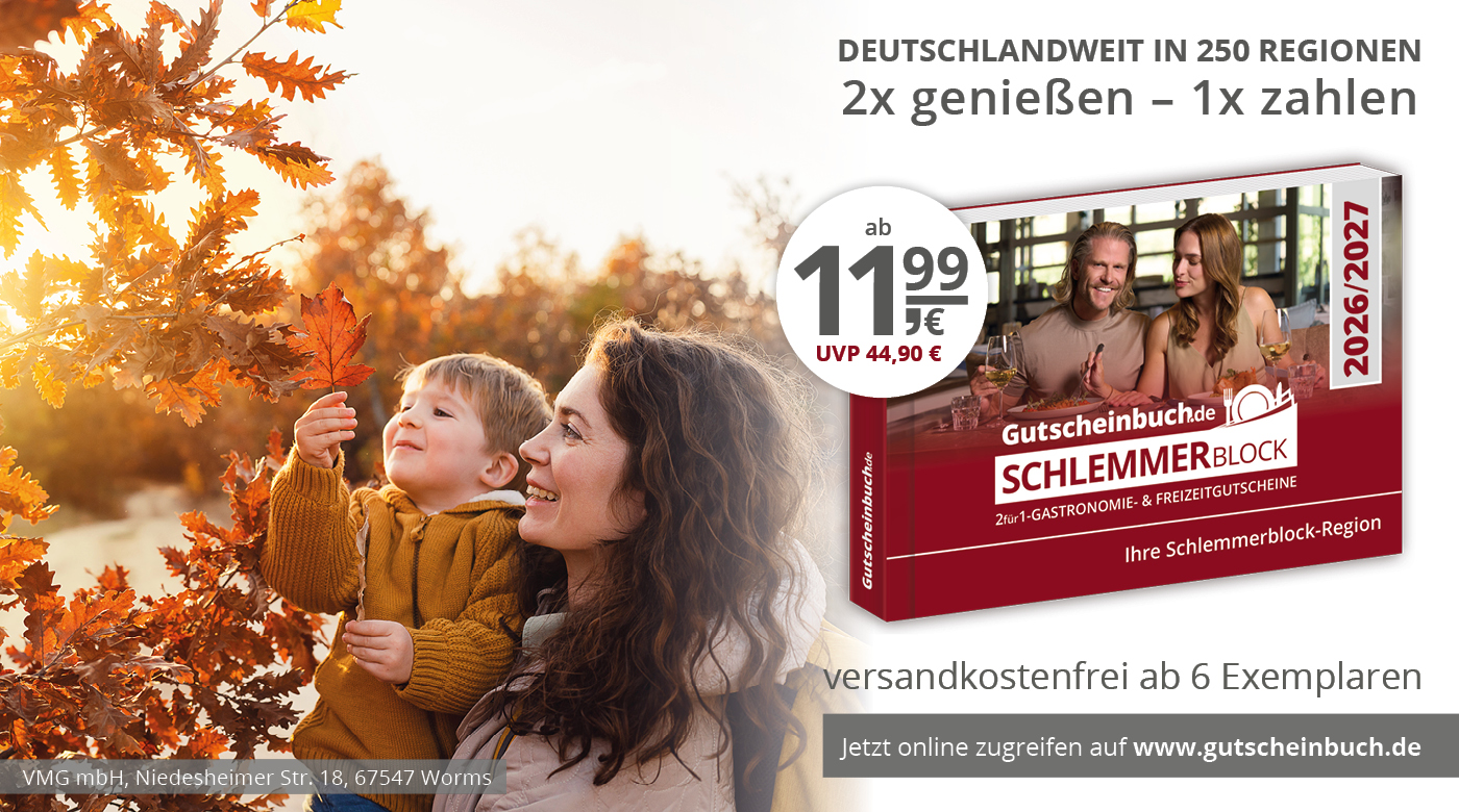 Werbung für Schlemmerblock 2025/2026: "2x genießen – 1x zahlen"