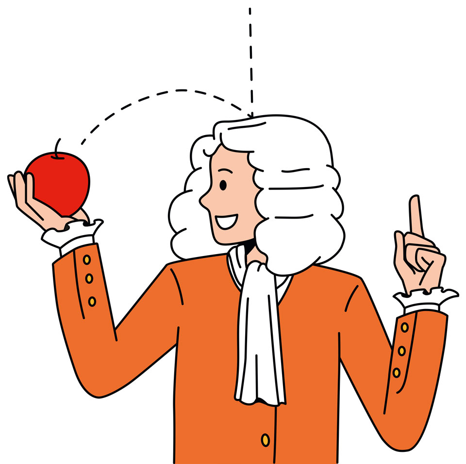 Illustration Apfel fällt auf Newton