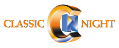 Logo mit Text "Classic Night", stilisiertem "C" und "N" in Gold- und Blautönen.
